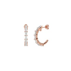 Diamond Baguette Open Huggie Hoops in 18 Karat Gold