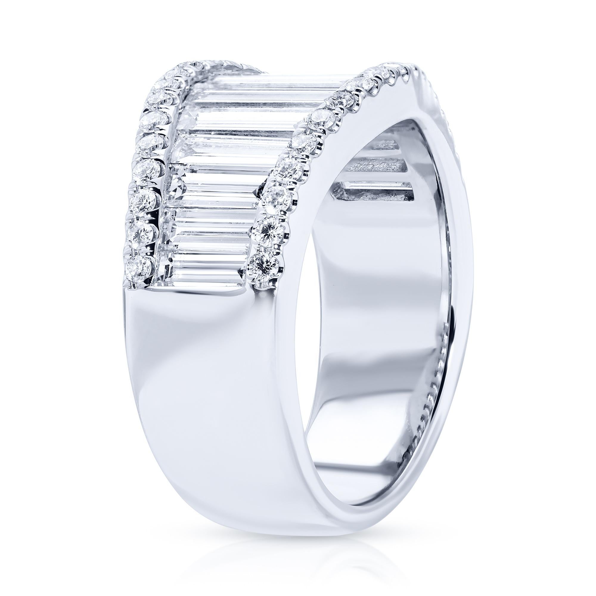 Baguette Cut Diamond Baguette Ring 2.45 Carats 18K White Gold For Sale