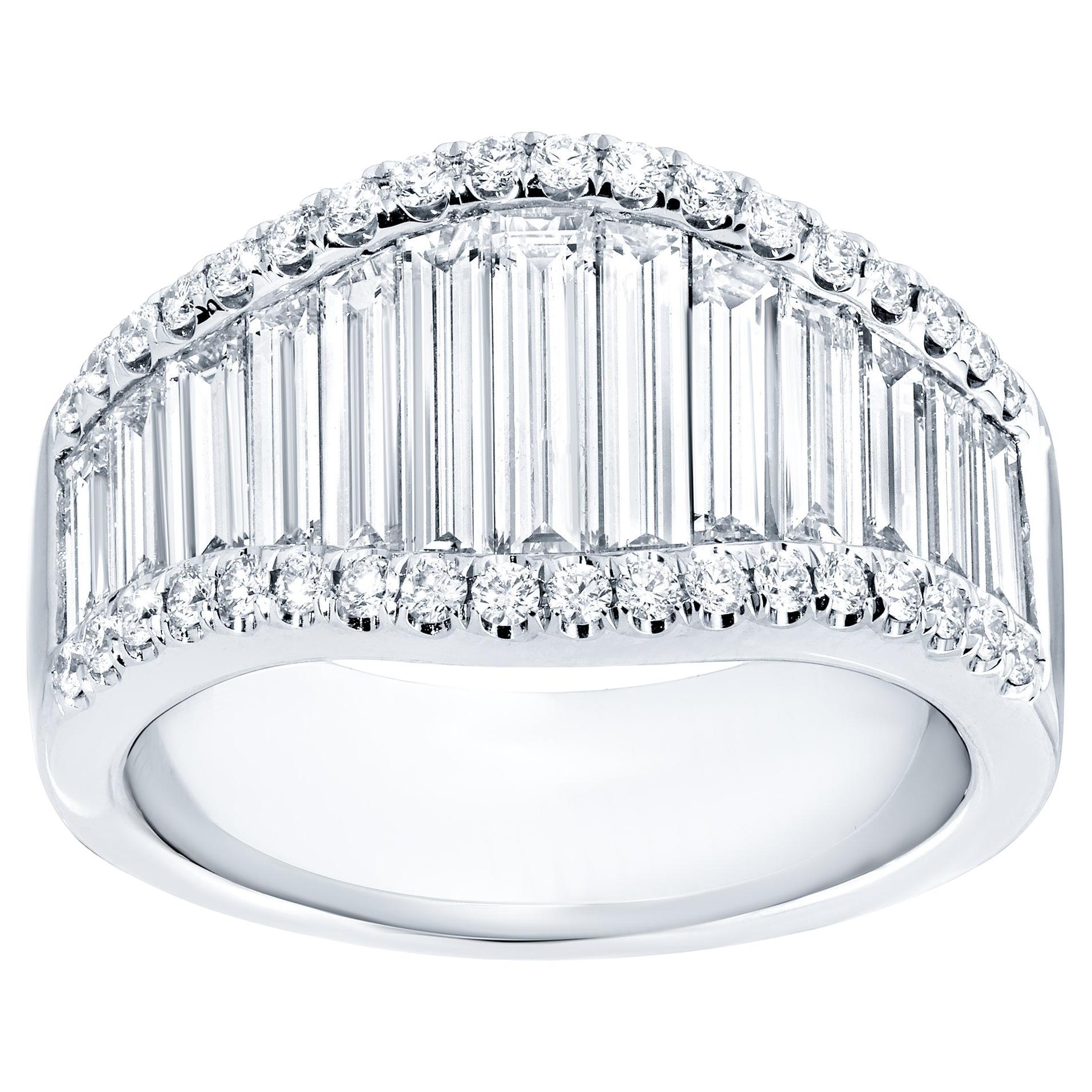Diamond Baguette Ring 2.45 Carats 18K White Gold