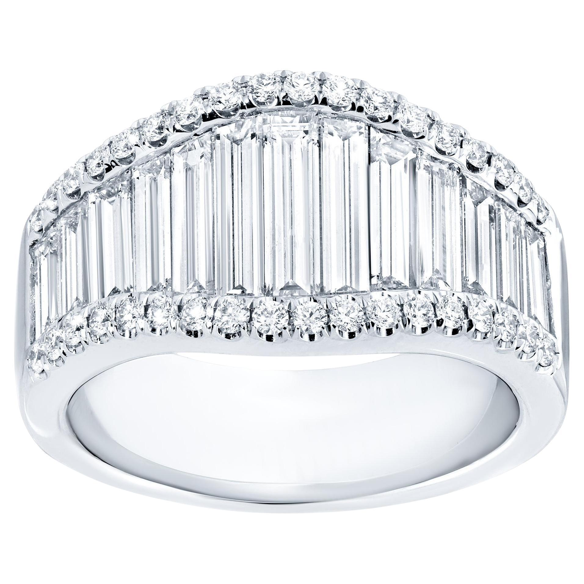 Diamond Baguette Ring 2.45 Carats 18K White Gold