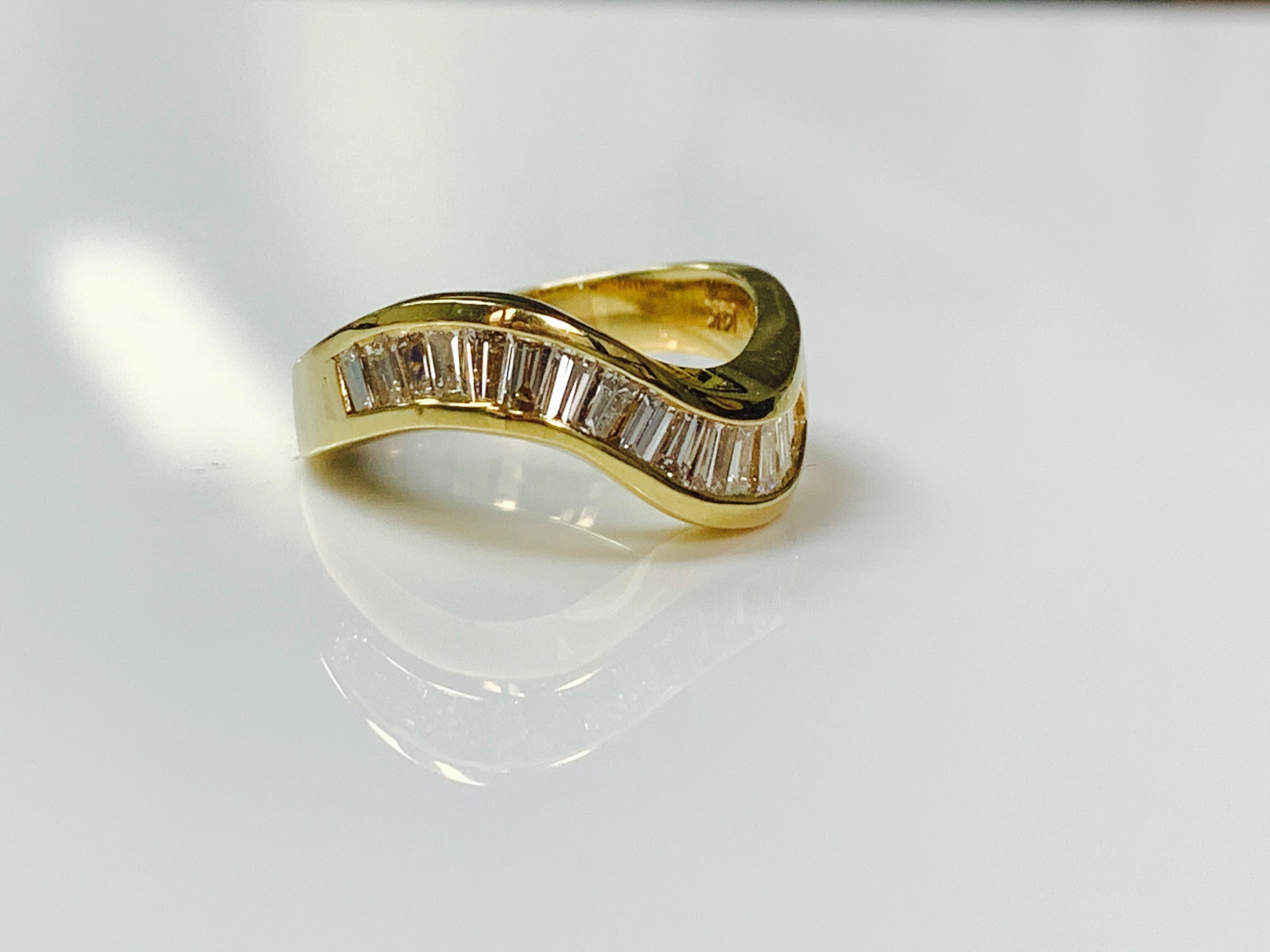 Contemporary Diamond Baguette Ring in Yellow Gold For Sale