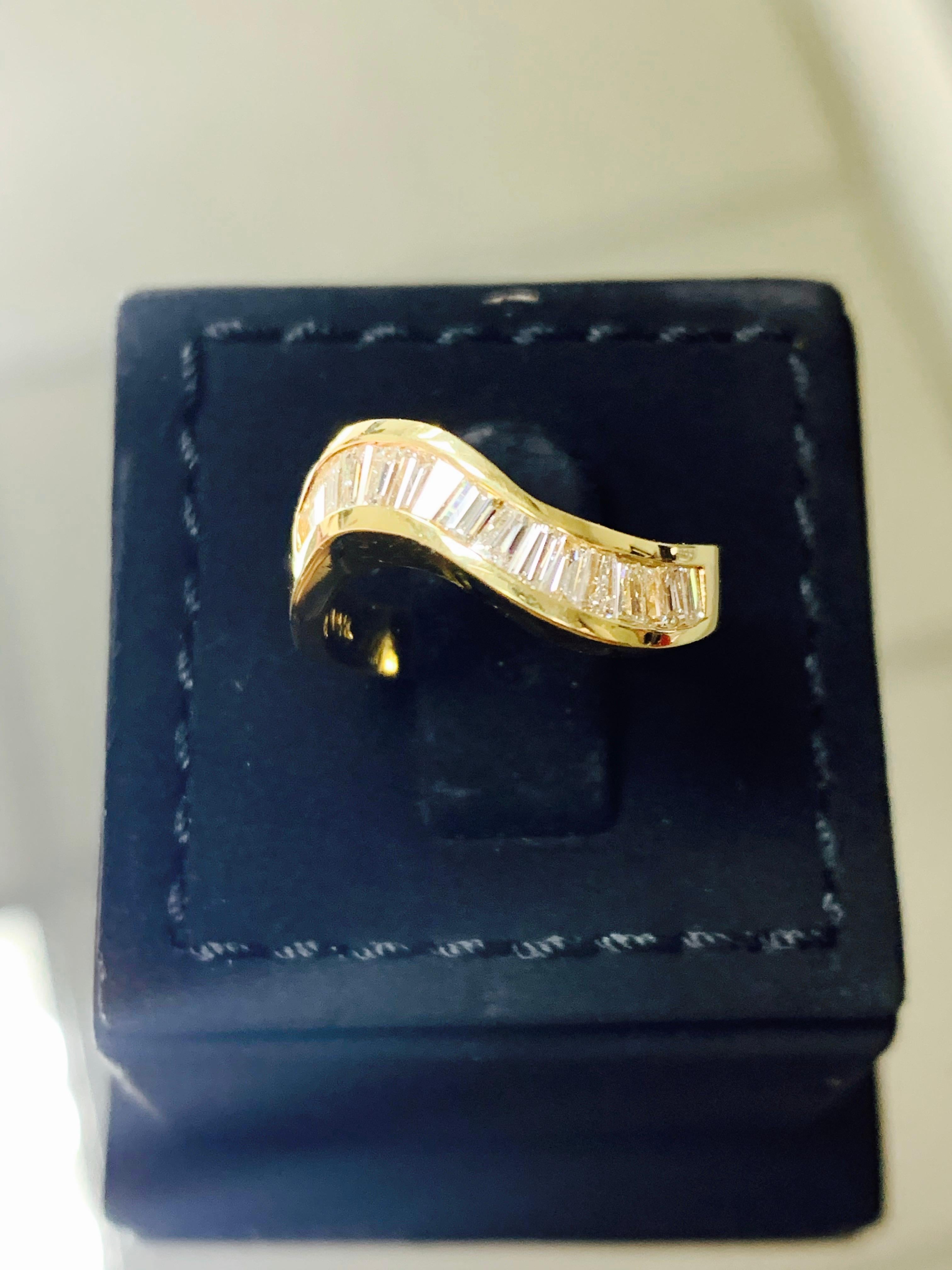 Baguette Cut Diamond Baguette Ring in Yellow Gold For Sale