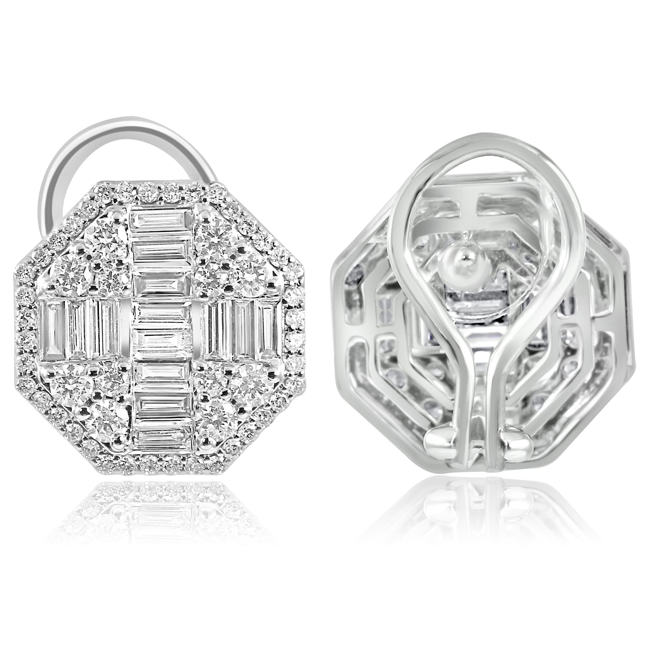 This exceptional pair of earrings effortlessly combines classic allure with modern design, making a bold statement of refined opulence.

At the heart of each earring, are dazzling baguette-cut diamonds totaling 1.14 carats. Renowned for their sleek