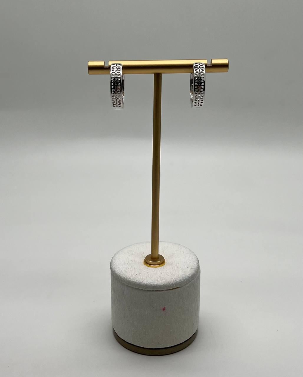 Diamond Baguette Round Pave 14K White Gold Statement Huggie Hoop Earrings In New Condition For Sale In Oakton, VA