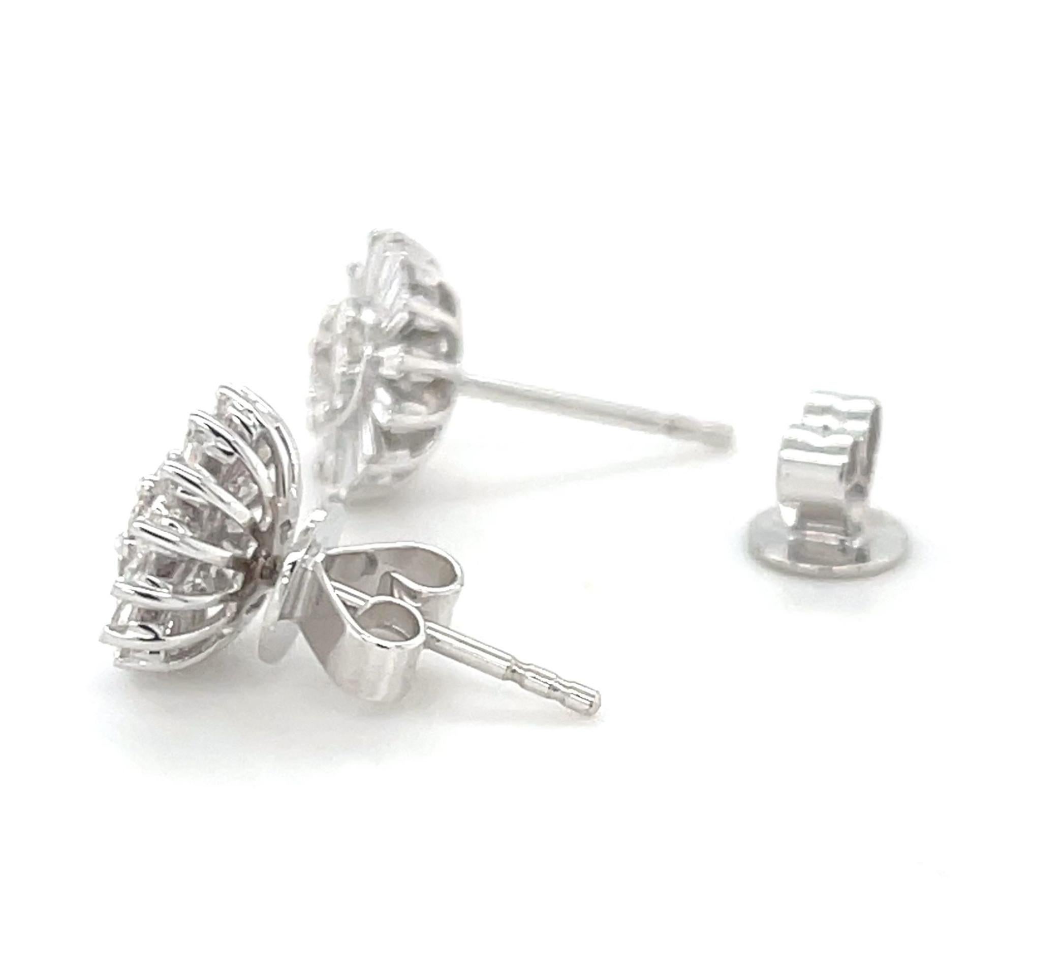 Diamond Baguette Sunflower Earrings in 18k White Gold, .64 Carats Total For Sale 6