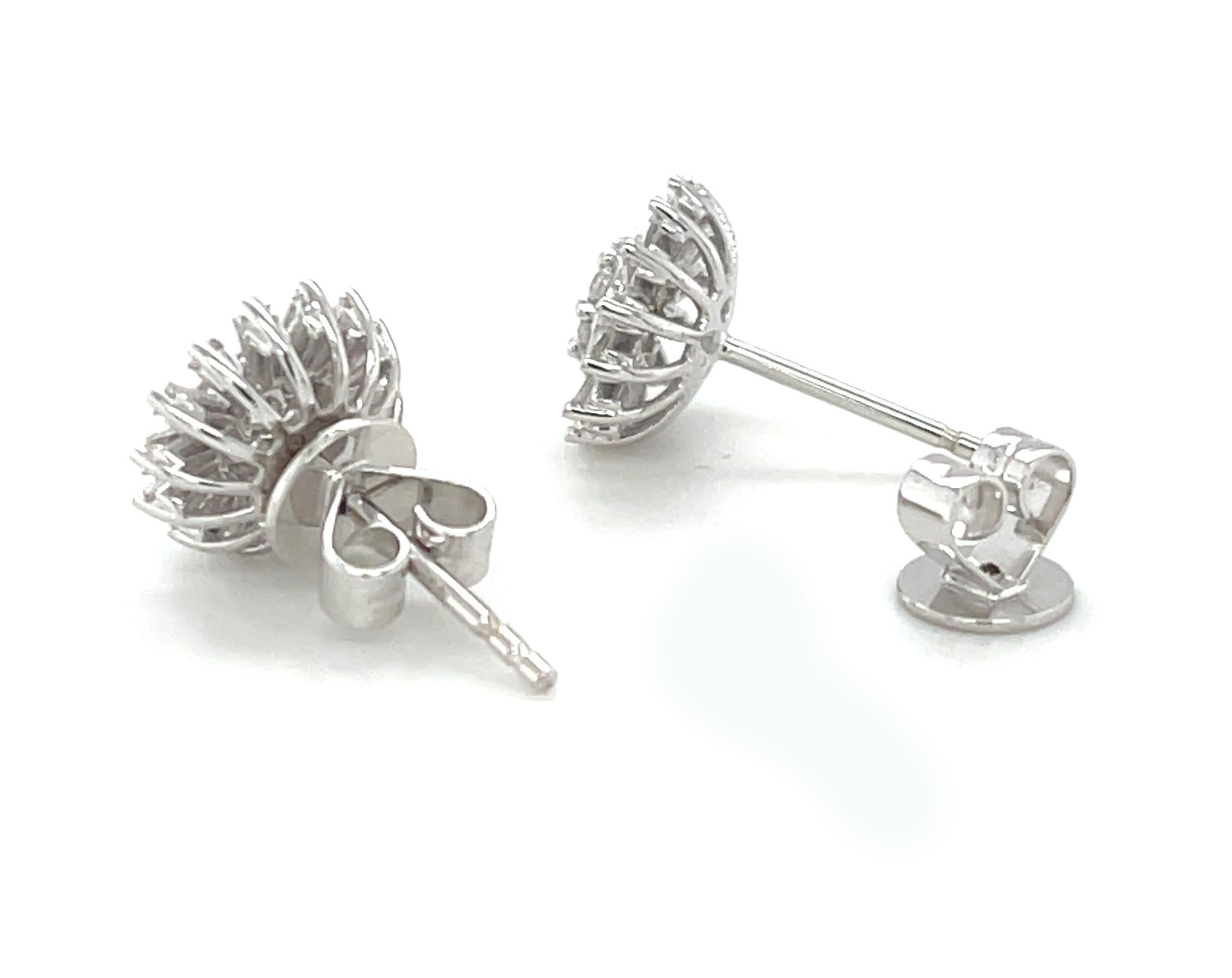 Diamond Baguette Sunflower Earrings in 18k White Gold, .64 Carats Total In New Condition For Sale In Los Angeles, CA