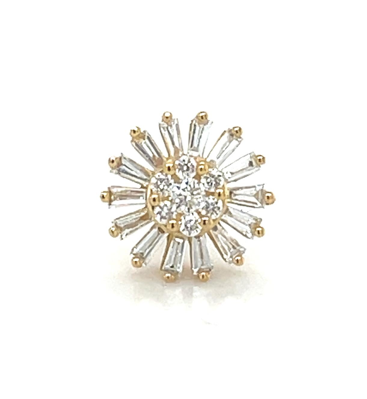 Taglio baguette Orecchini a girasole con diamante Baguette in oro giallo 18k, 0,67 carati totali in vendita