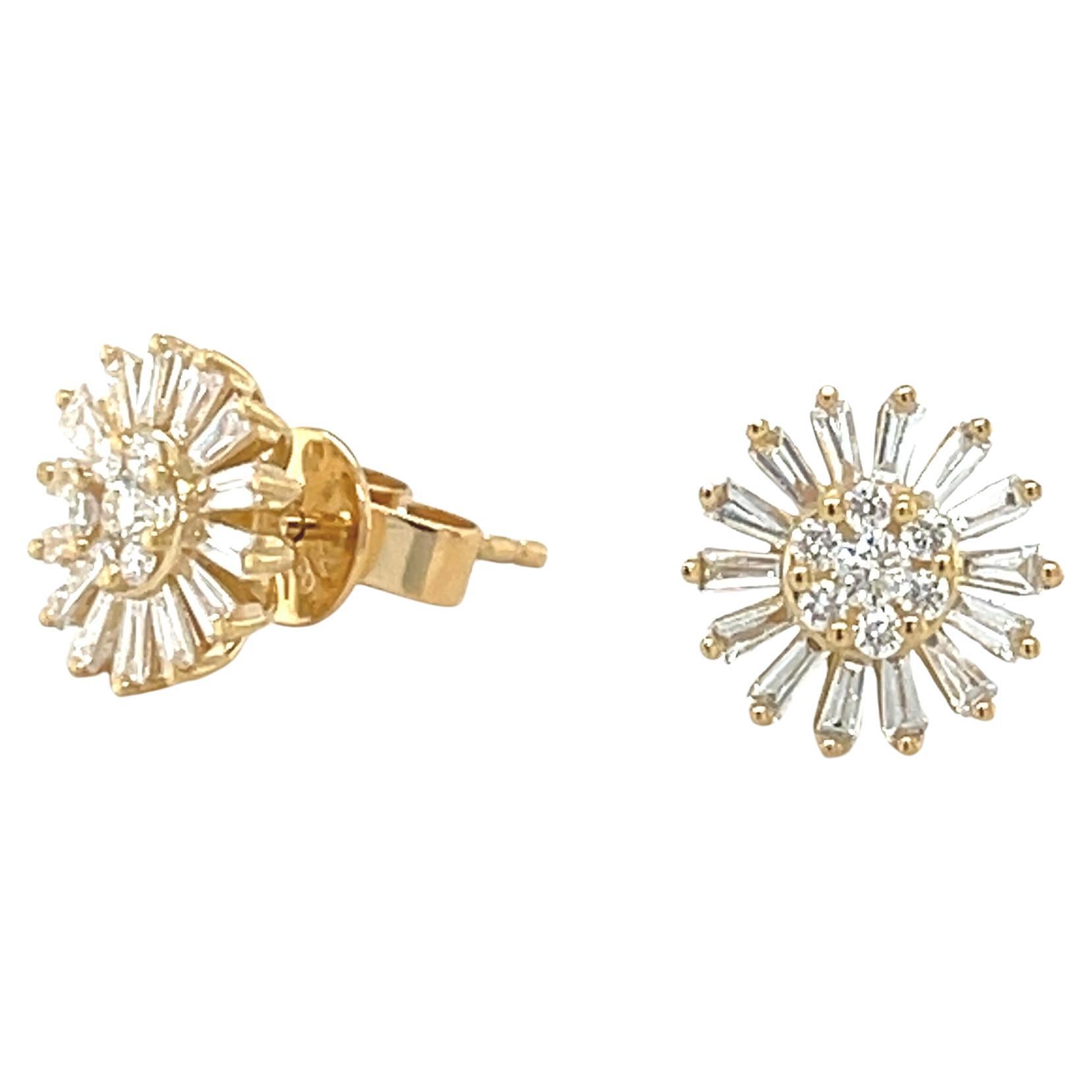 Orecchini a girasole con diamante Baguette in oro giallo 18k, 0,67 carati totali