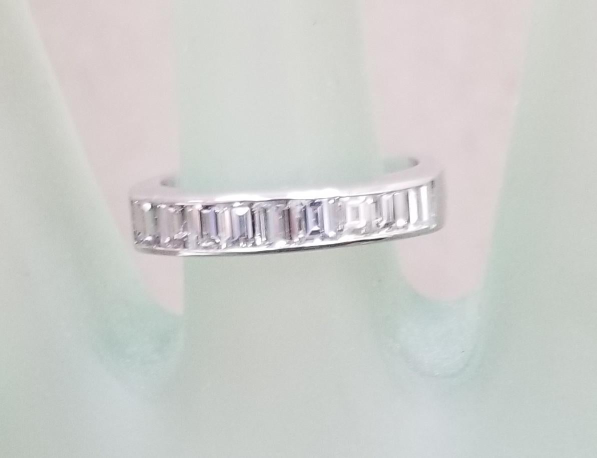 Women's or Men's Diamond Baguette Wedding Ring Set in 14 Karat White Gold Channel Setting For Sale