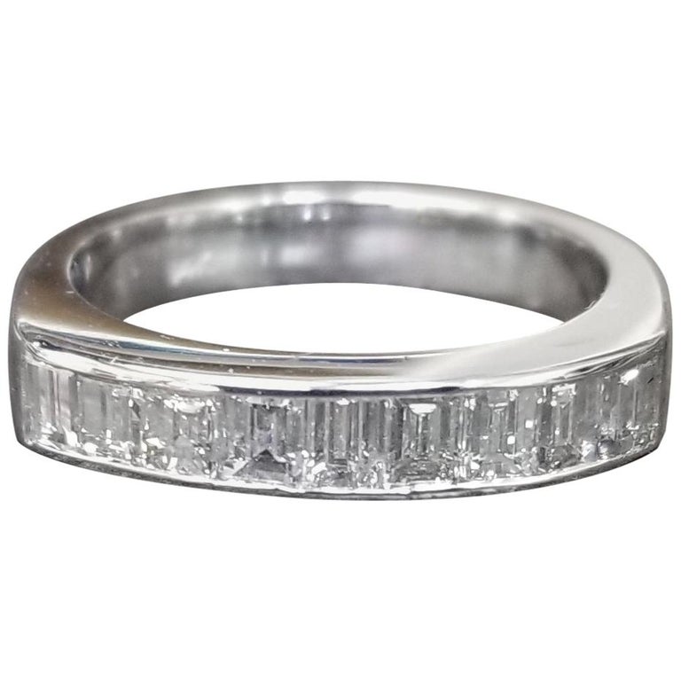 Diamond Baguette Wedding Ring Set in 14 Karat White Gold Channel Setting For Sale at 1stdibs