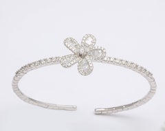 Diamond Baguette White Gold Floral Charm Clip Bracelet