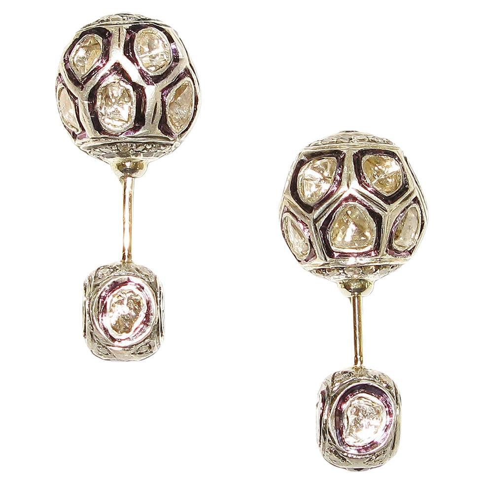 Rose Cut Diamonds Ball Earrings For Sale