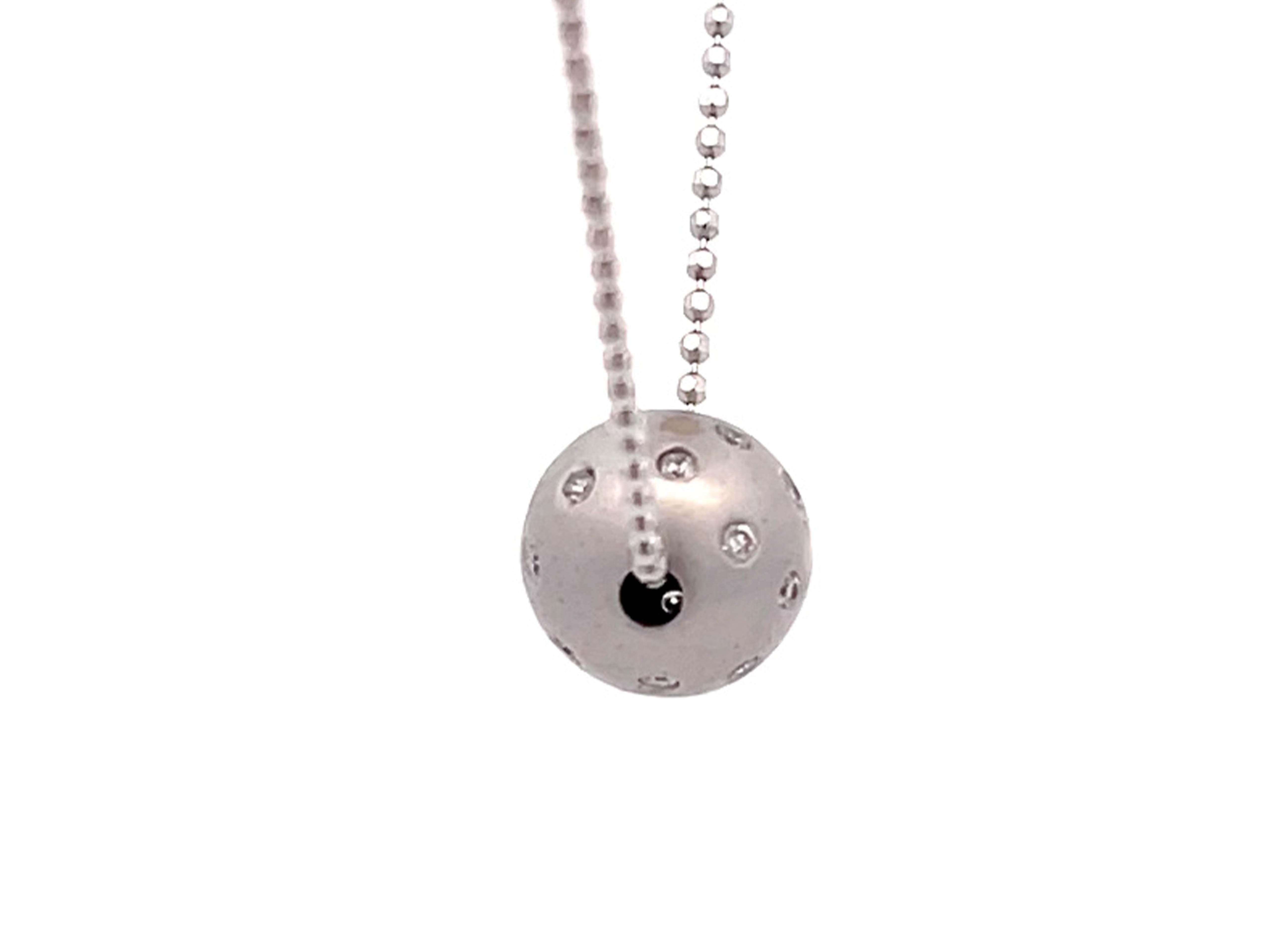 Modern Diamond Ball Necklace in 18k White Gold For Sale