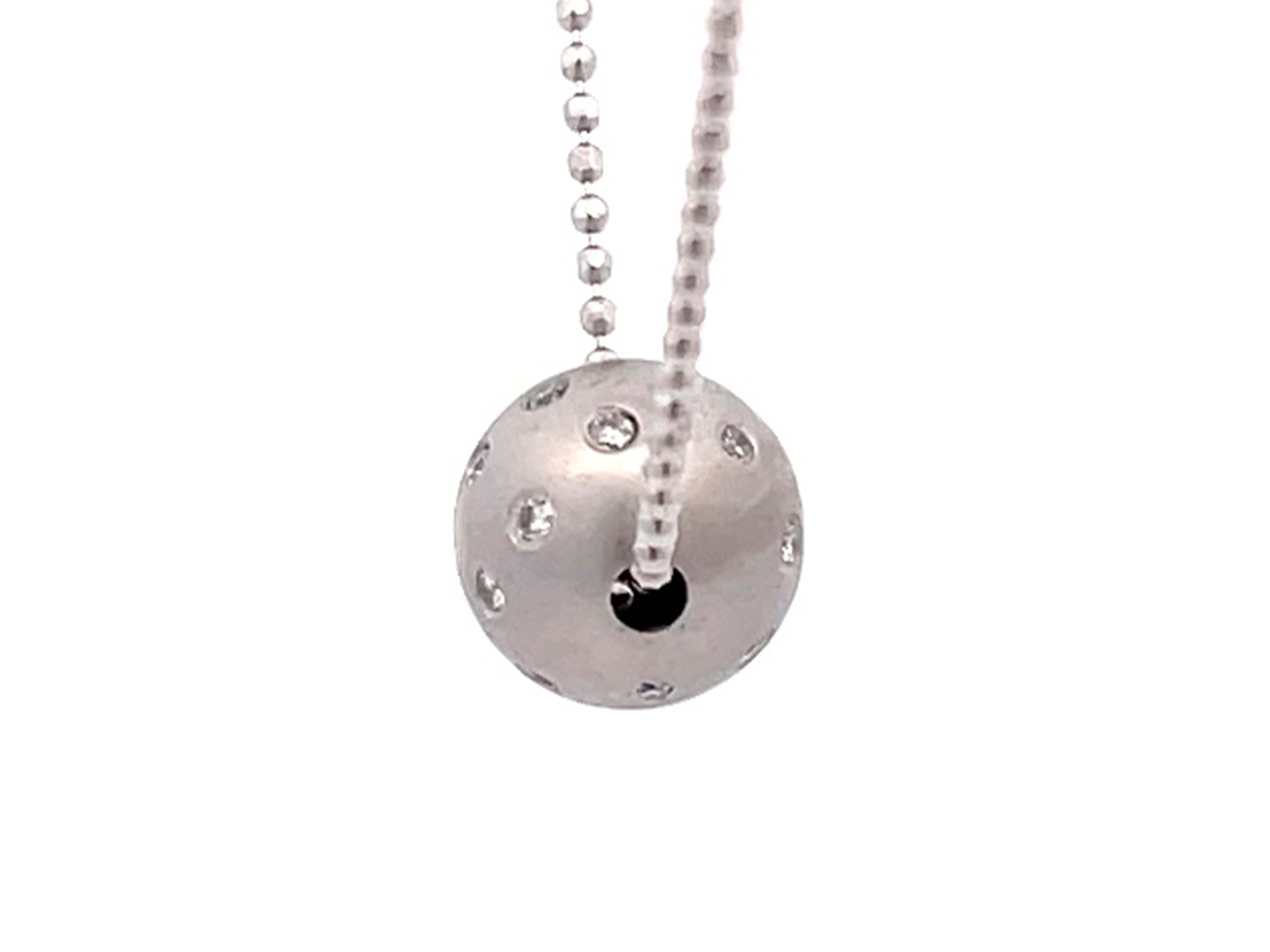 Brilliant Cut Diamond Ball Necklace in 18k White Gold For Sale
