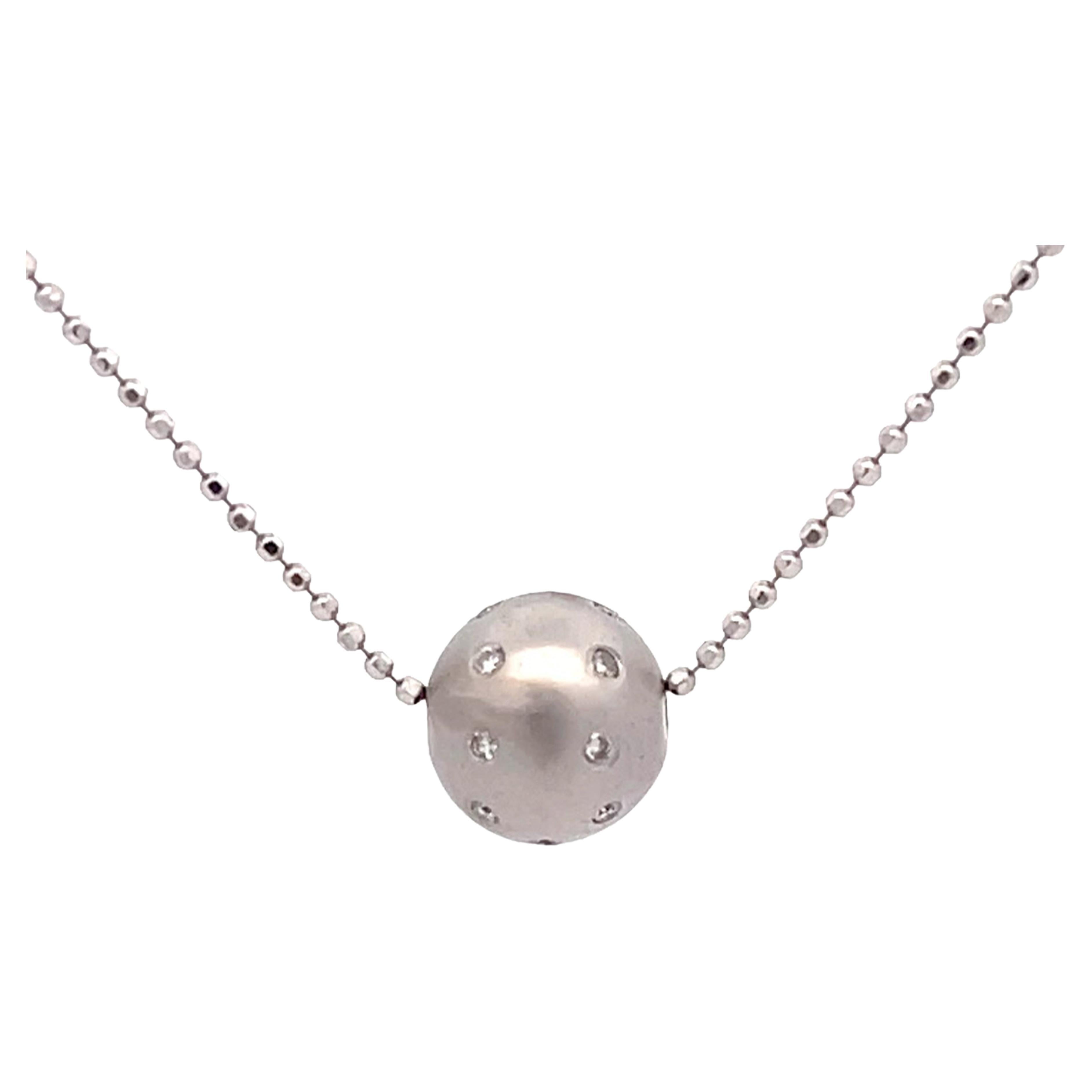 Diamond Ball Necklace in 18k White Gold For Sale