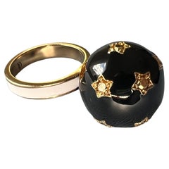 Black Enamel Star Engraved Diamond Cosmic Orb Ring J Dauphin
