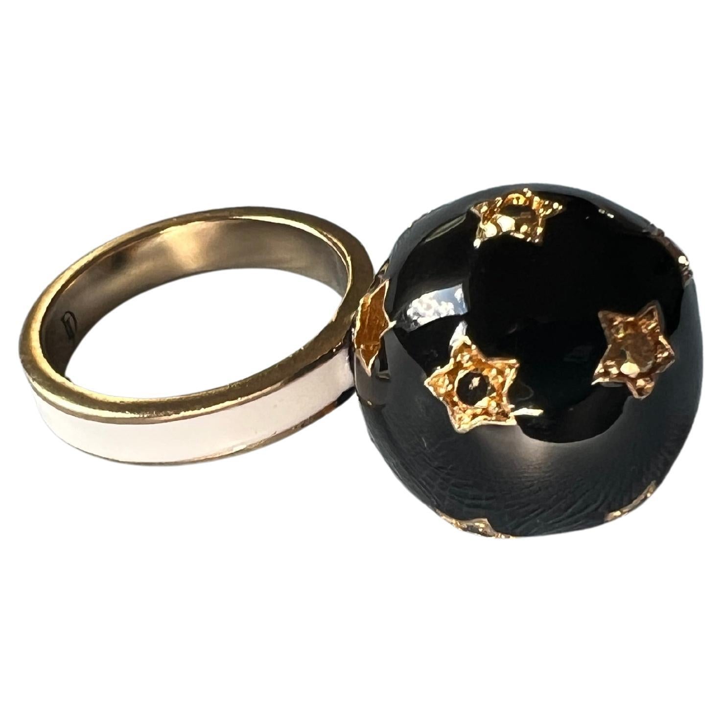 Diamant-Kugelring Schwarz-Emaille J DAUPHIN (Einfacher Schliff) im Angebot