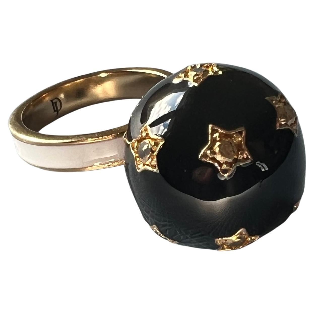 Diamant-Kugelring Schwarz-Emaille J DAUPHIN im Angebot 1