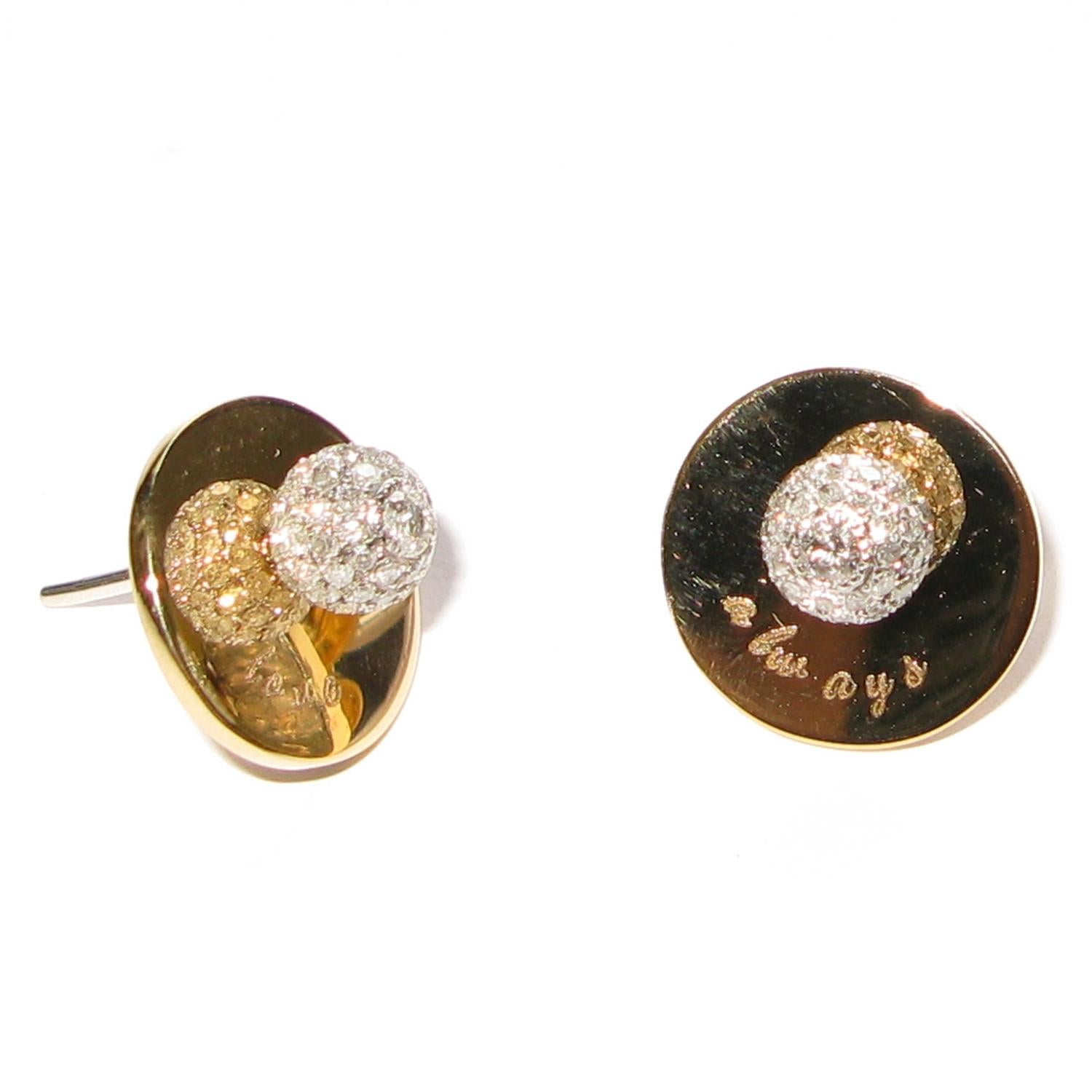 Women's Diamond Ball Stud Earring Made in 18k Gold With Love Always Engraving For Sale