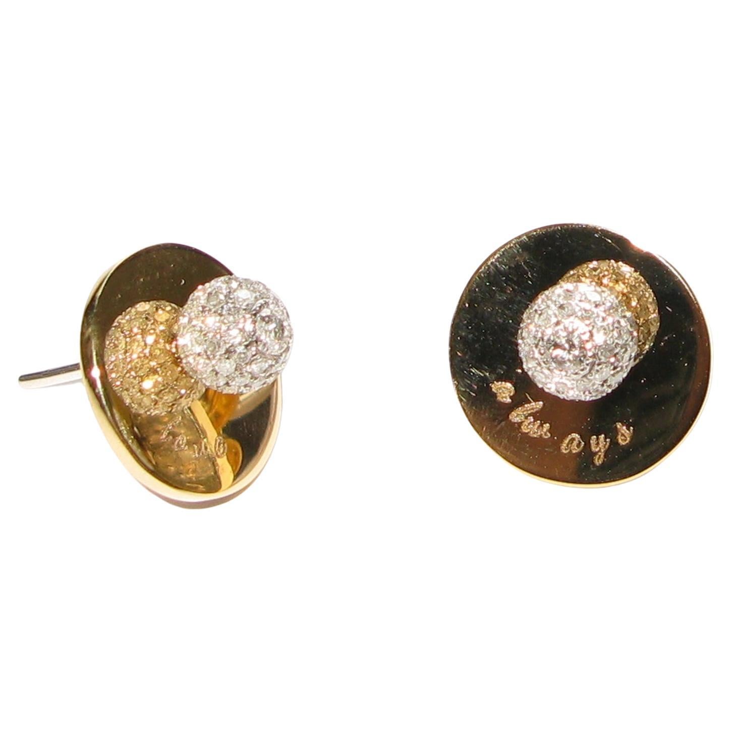 Diamond Ball Stud Earring Made in 18k Gold With Love Always Engraving For Sale