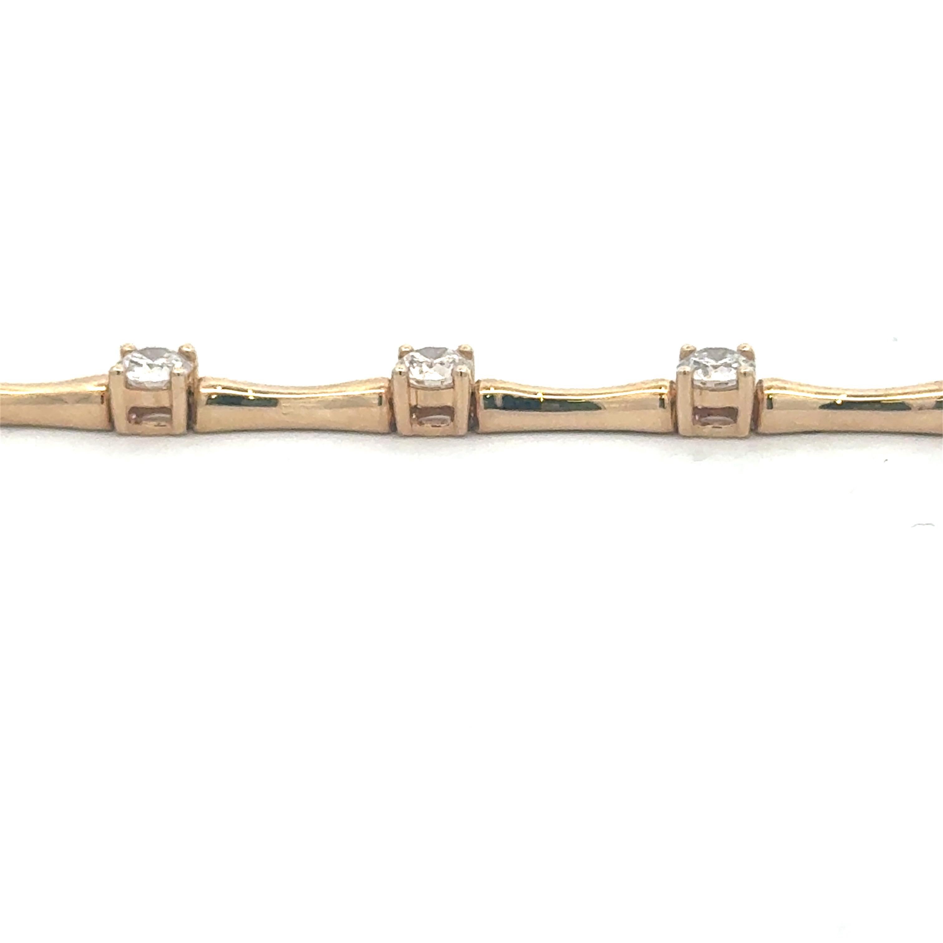 Diamond Bamboo Link Bar Bracelet 2.52 Carats 14 Karat Yellow Gold G VS2 For Sale 6