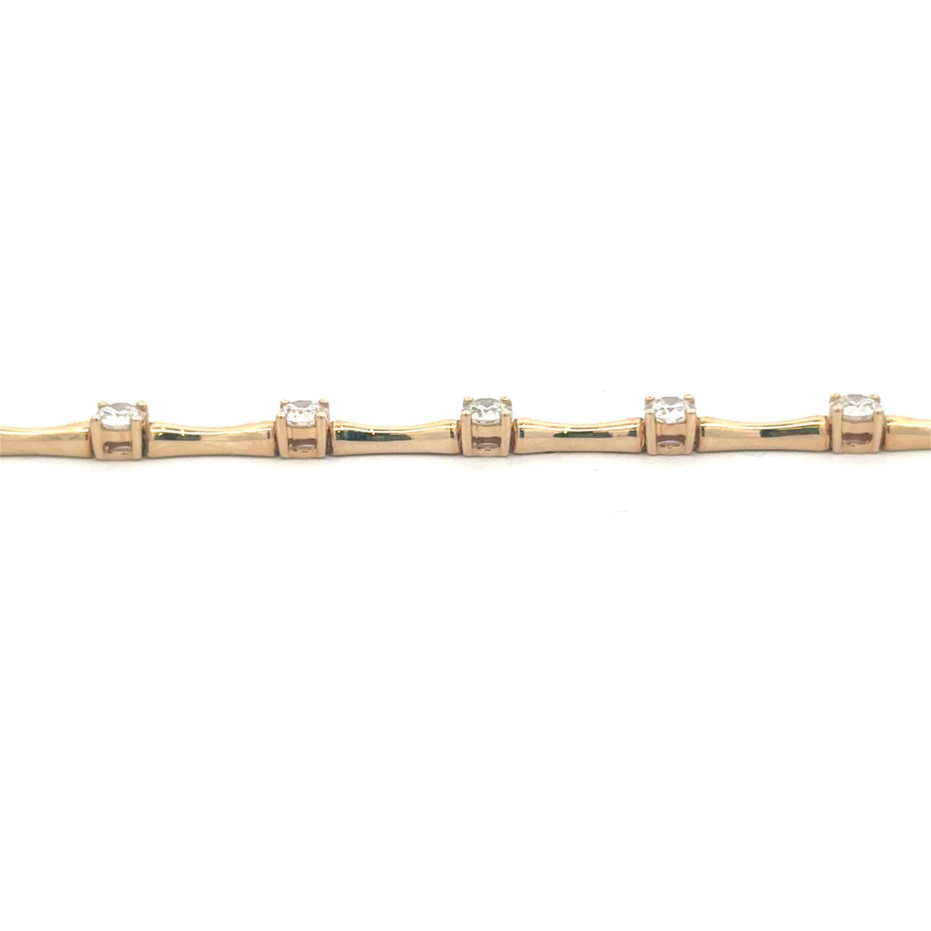 Diamond Bamboo Link Bar Bracelet 2.52 Carats 14 Karat Yellow Gold G VS2 For Sale 7