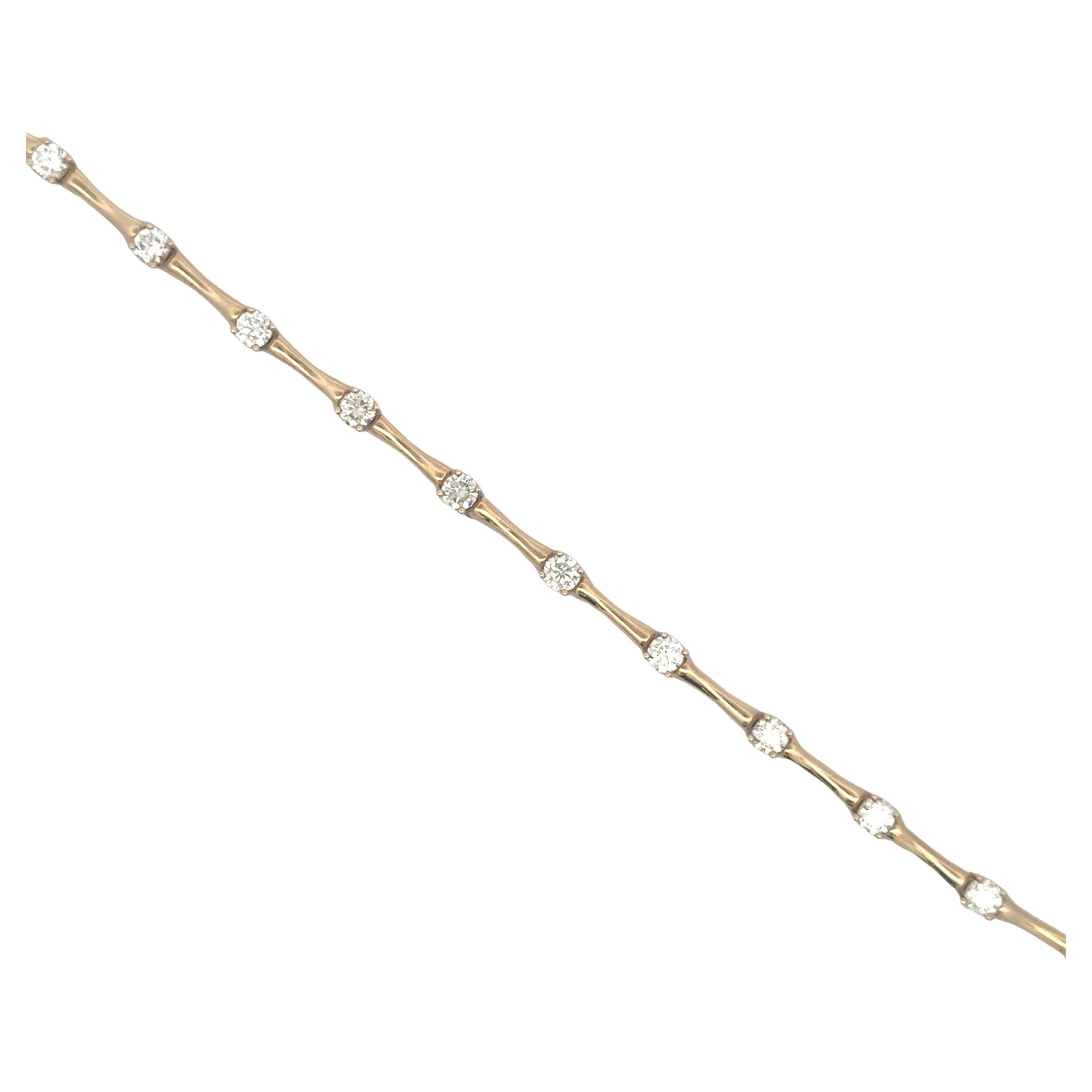 Diamond Bamboo Link Bar Bracelet 2.52 Carats 14 Karat Yellow Gold G VS2 For Sale 3
