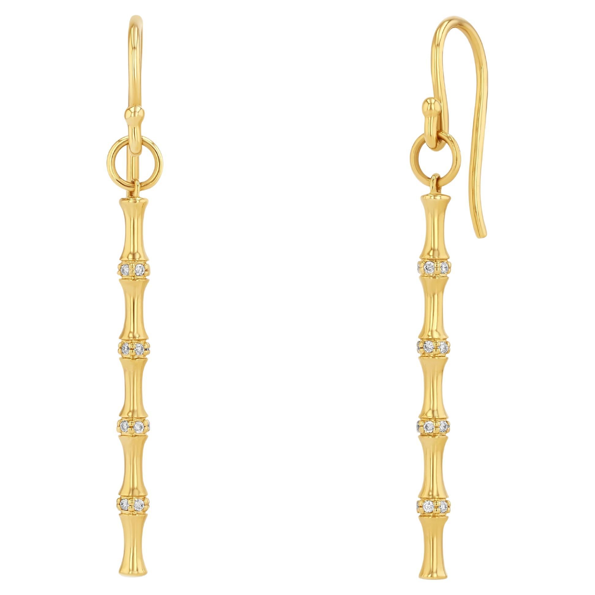 Orecchini a bastoncino di bambù con diamante in vendita