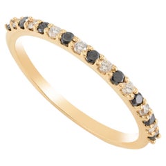 Memoryring, abwechselnd schwarz-weißer Diamant, halber Eternity-Ring, 18 Karat massives Gelbgold