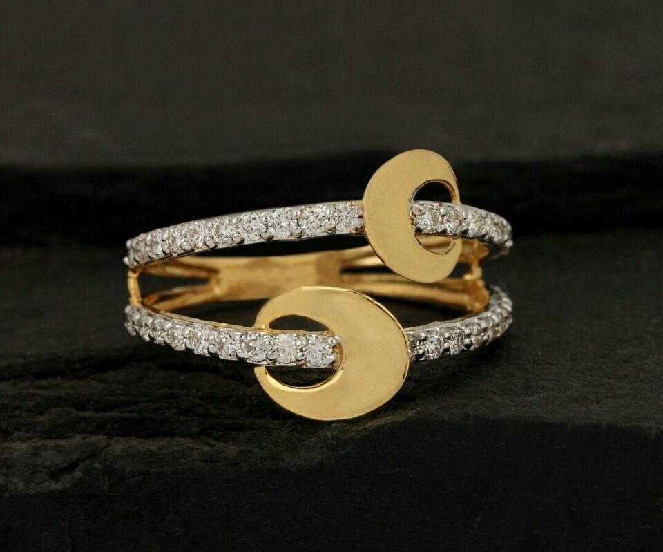 Art Deco Diamond Band Handmade 14k Solid Gold Engagement Ring Fine Diamond Jewelry For Sale