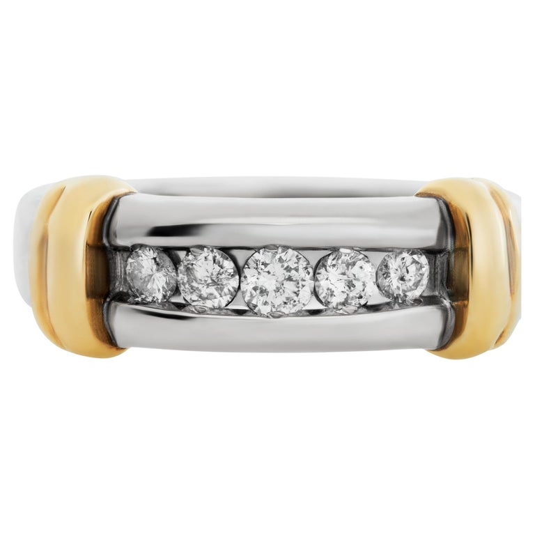 Diamond Band in 18k White and Yellow Gold For Sale at 1stDibs