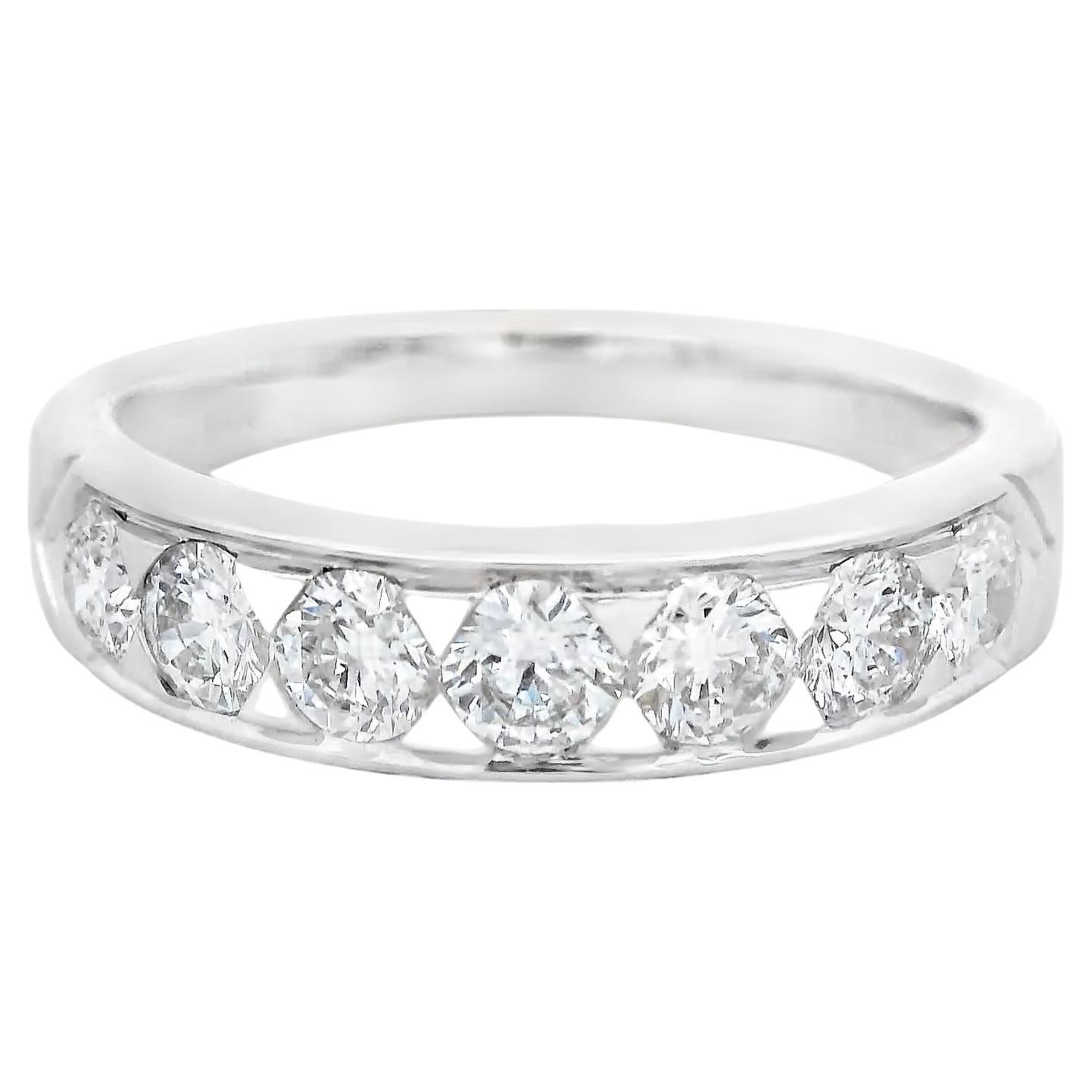 Diamond Band Ring, 0.88 Carats in 14K White Gold, Size 7