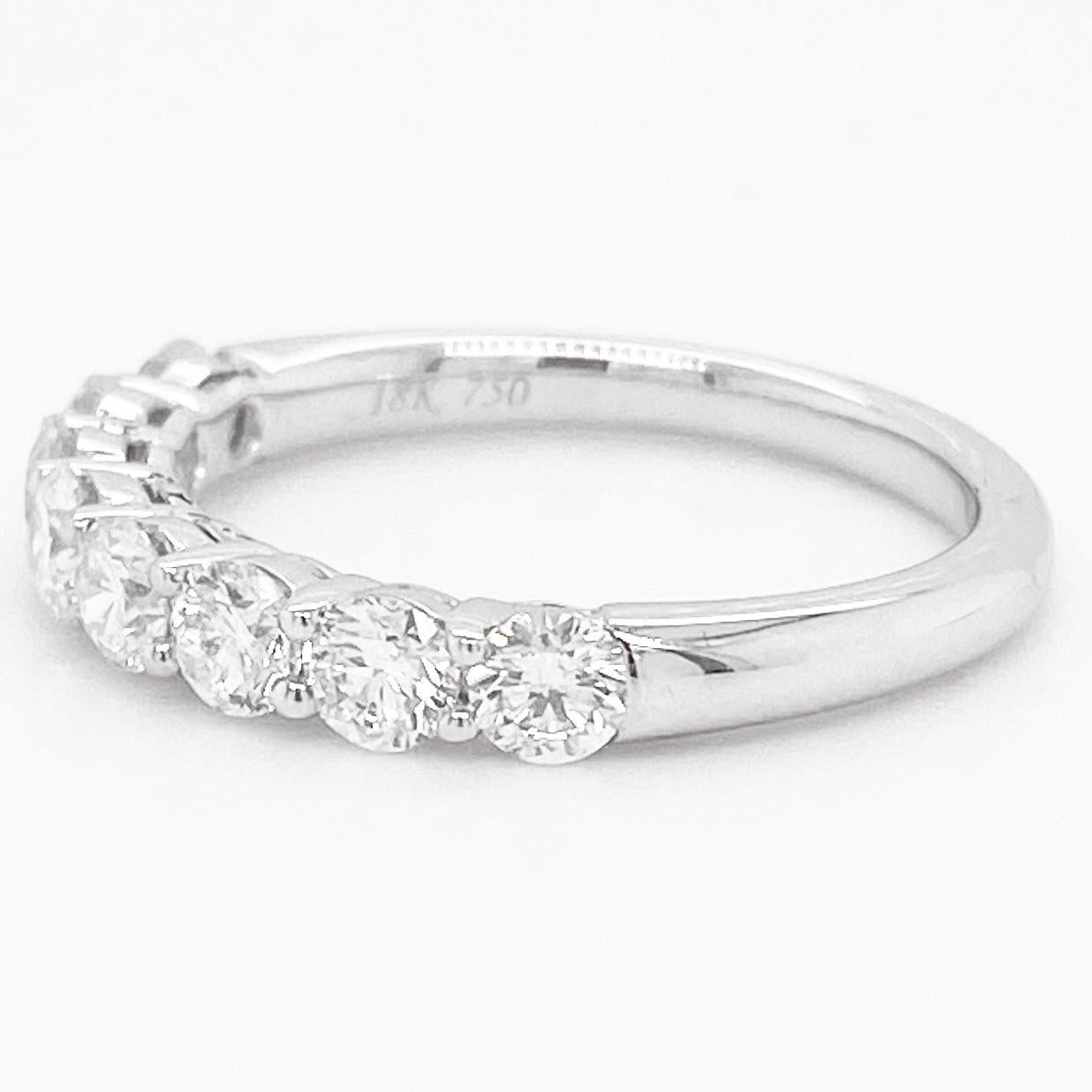 For Sale:  Diamond Band Ring, 1.11 Carat Round Diamond, Wedding Band, Stackable 3