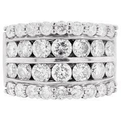 Diamond Band Ring, 14 Karat Gold, 3.5 Carat, 4 Rows of Diamonds, Anniversary
