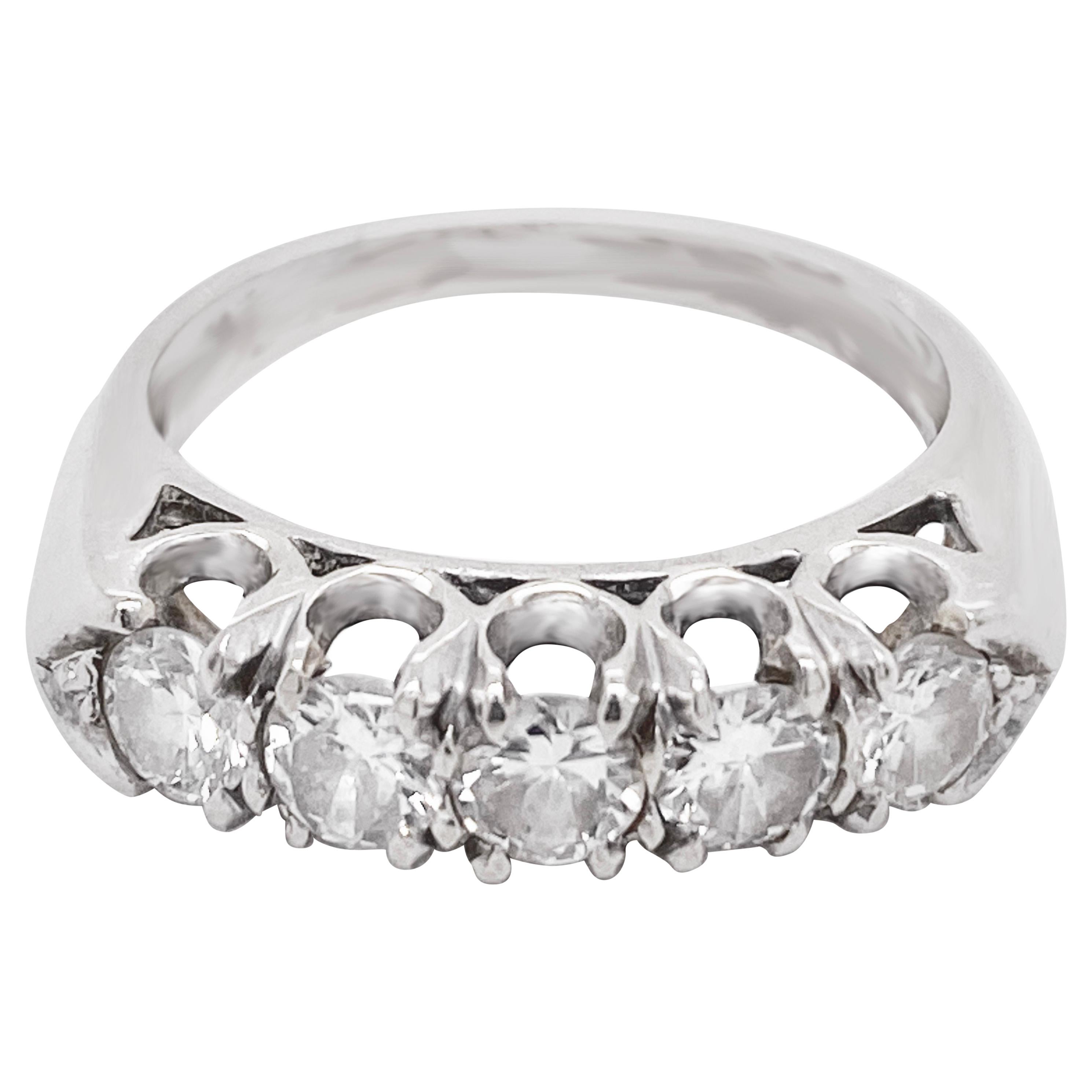 Diamond Band Ring, 14 Karat White Gold, Wedding, Fashion For Sale
