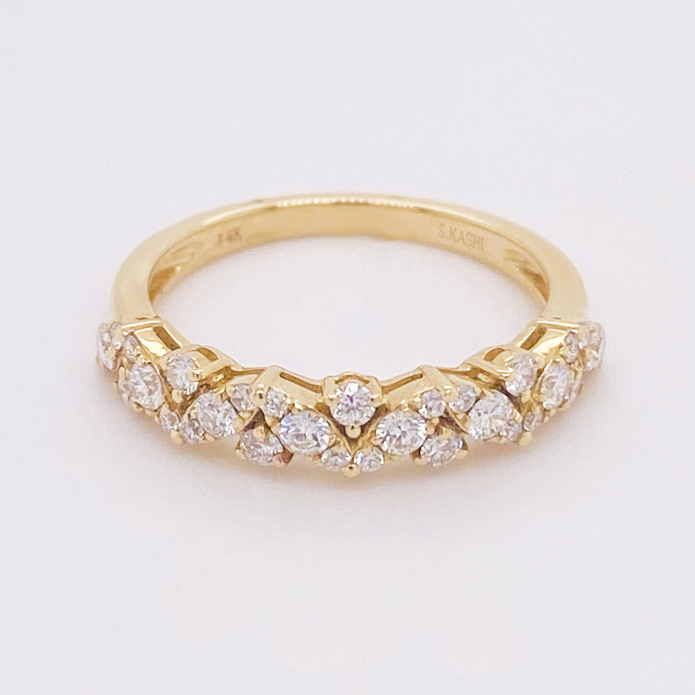 For Sale:  Diamond Band Ring, 14 Karat Yellow Gold Wedding Band, Zig Zag Diamond Band 3