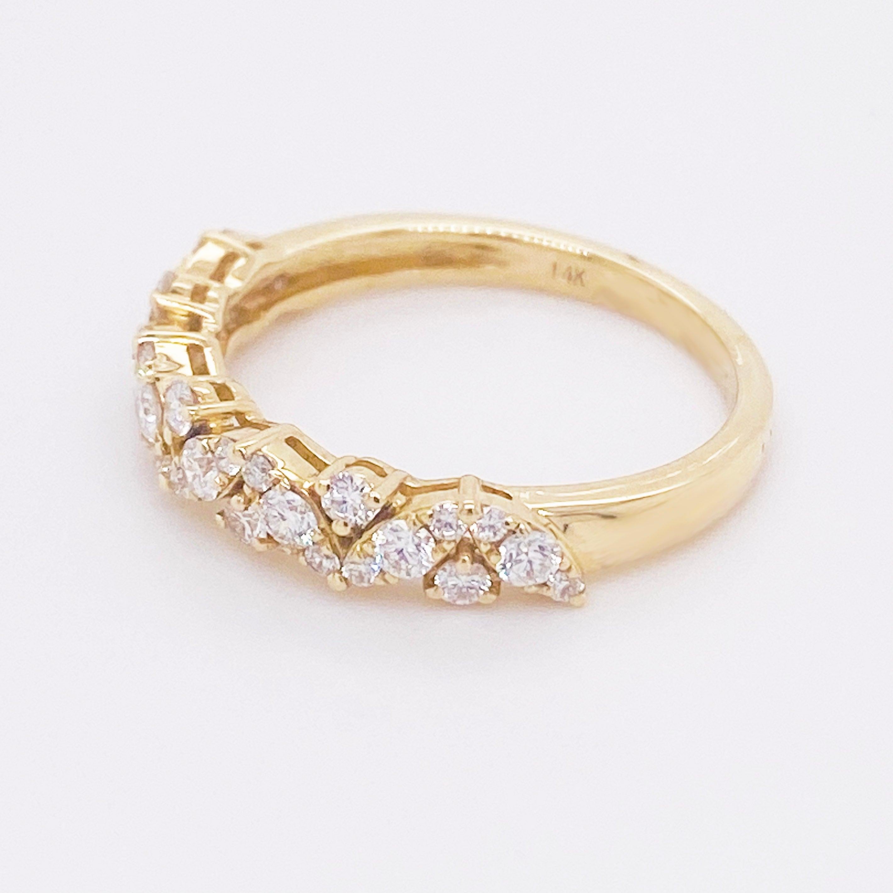For Sale:  Diamond Band Ring, 14 Karat Yellow Gold Wedding Band, Zig Zag Diamond Band 4