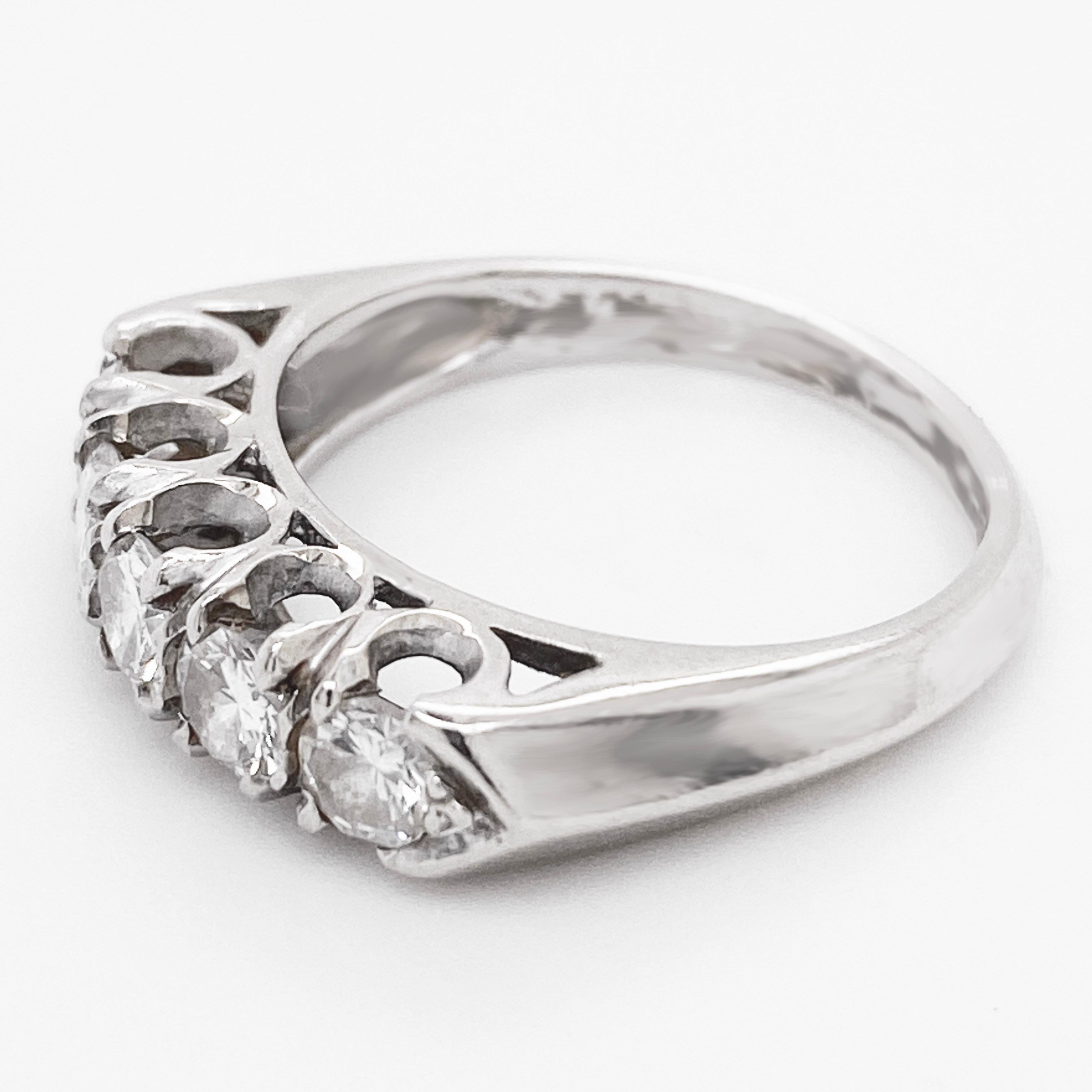 Round Cut Diamond Band Ring, 14 Karat White Gold, Wedding, Fashion For Sale