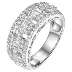 18K White Gold Band Ring with 1.27 Carats Tapered & Round Diamonds