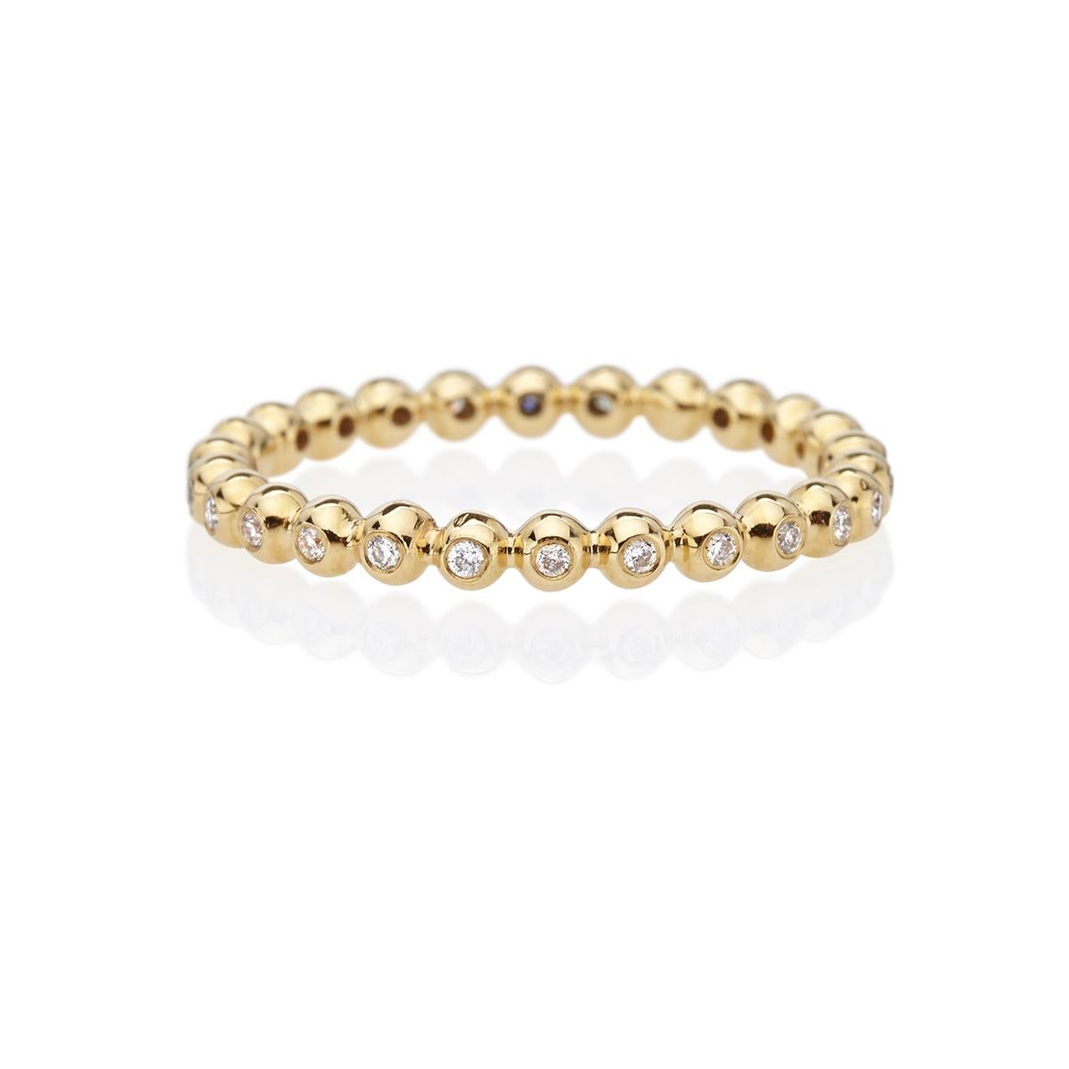 For Sale:  Diamond Band Ring in 18 Kt Gold Boho Style Granulated Stacking Ring Beaded 2