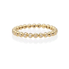 Diamond Band Ring in 18 Kt Gold Boho Style Granulated Stacking Ring Beaded