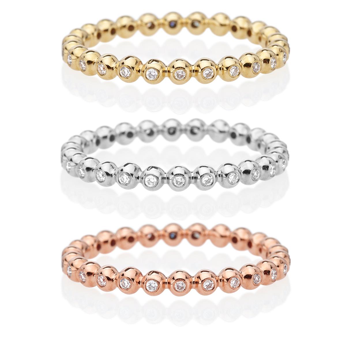 Im Angebot: Diamantbandring aus 18 Karat Gold im Boho-Stil, Granatierter Stapelring mit Perlen () 5