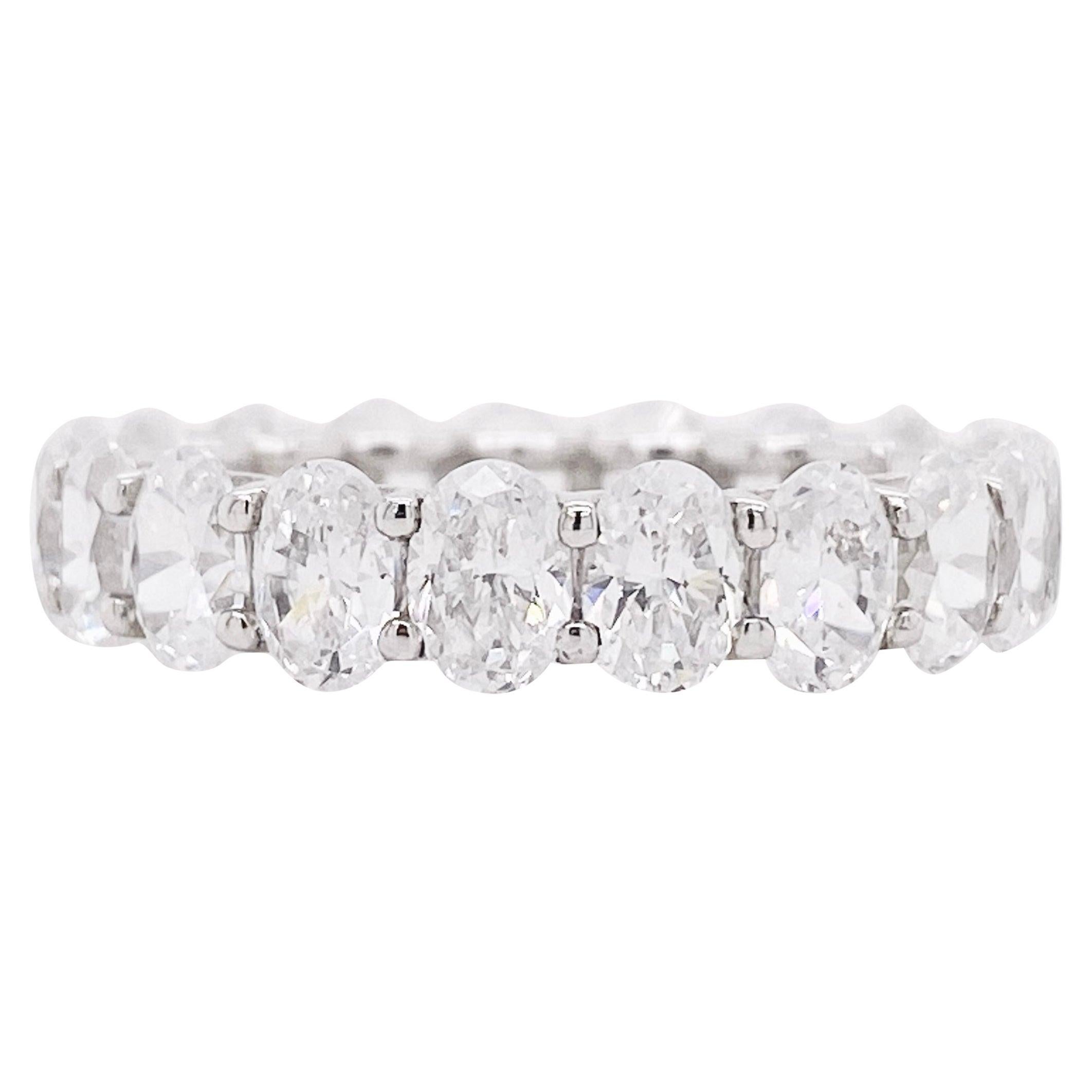 Diamond Band Ring, Oval Cut, Eternity Band, 14 Karat White Gold, Wedding