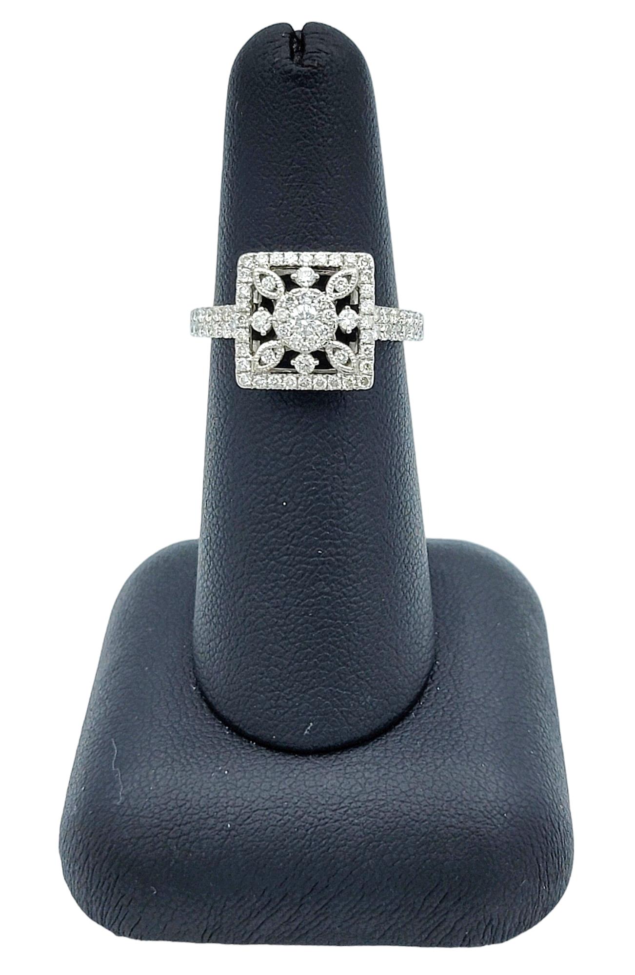 Diamond Band Ring with Open Square Cutout Motif Set in 18 Karat White Gold For Sale 4