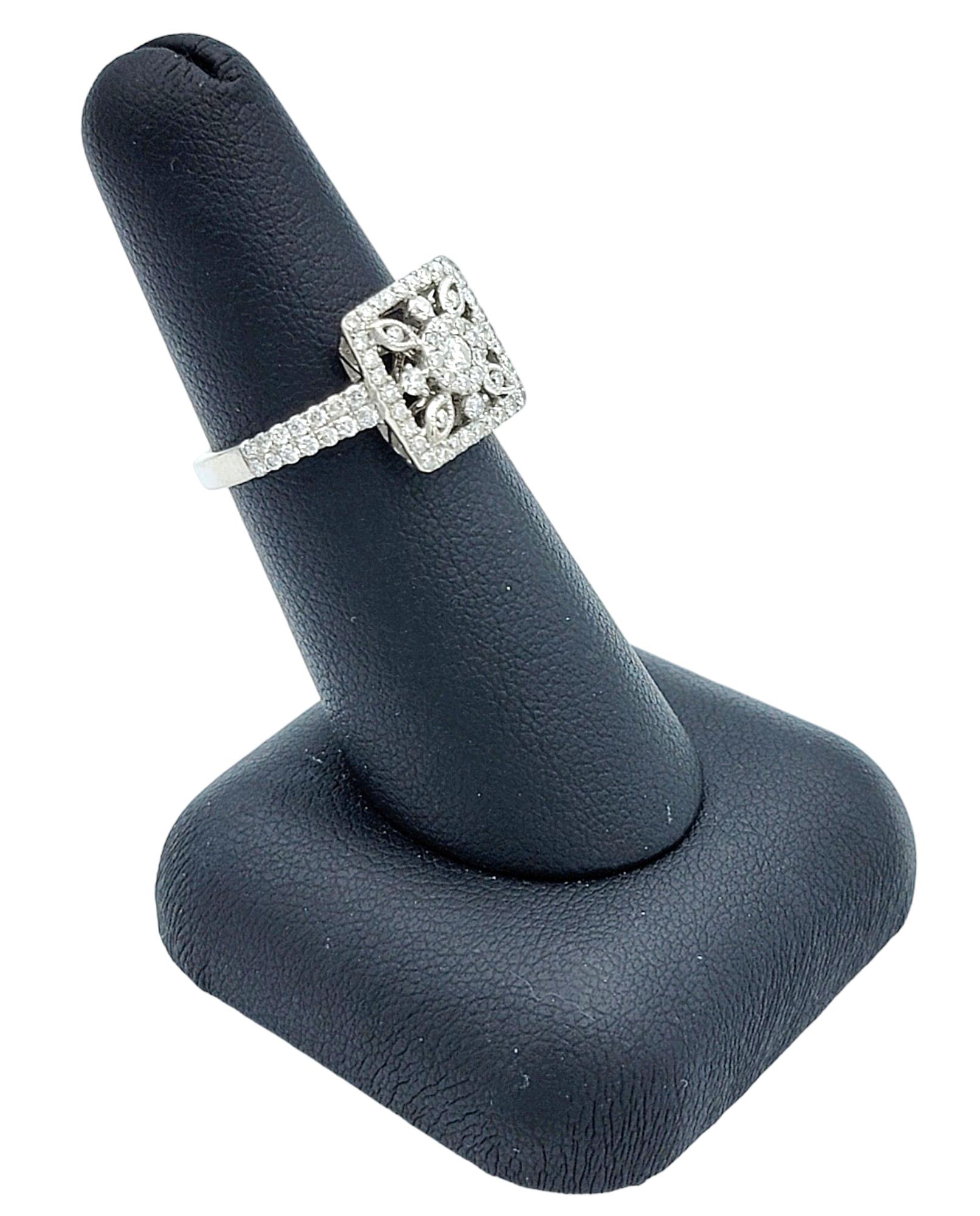 Diamond Band Ring with Open Square Cutout Motif Set in 18 Karat White Gold For Sale 5