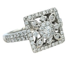 Diamond Band Ring with Open Square Cutout Motif Set in 18 Karat White Gold