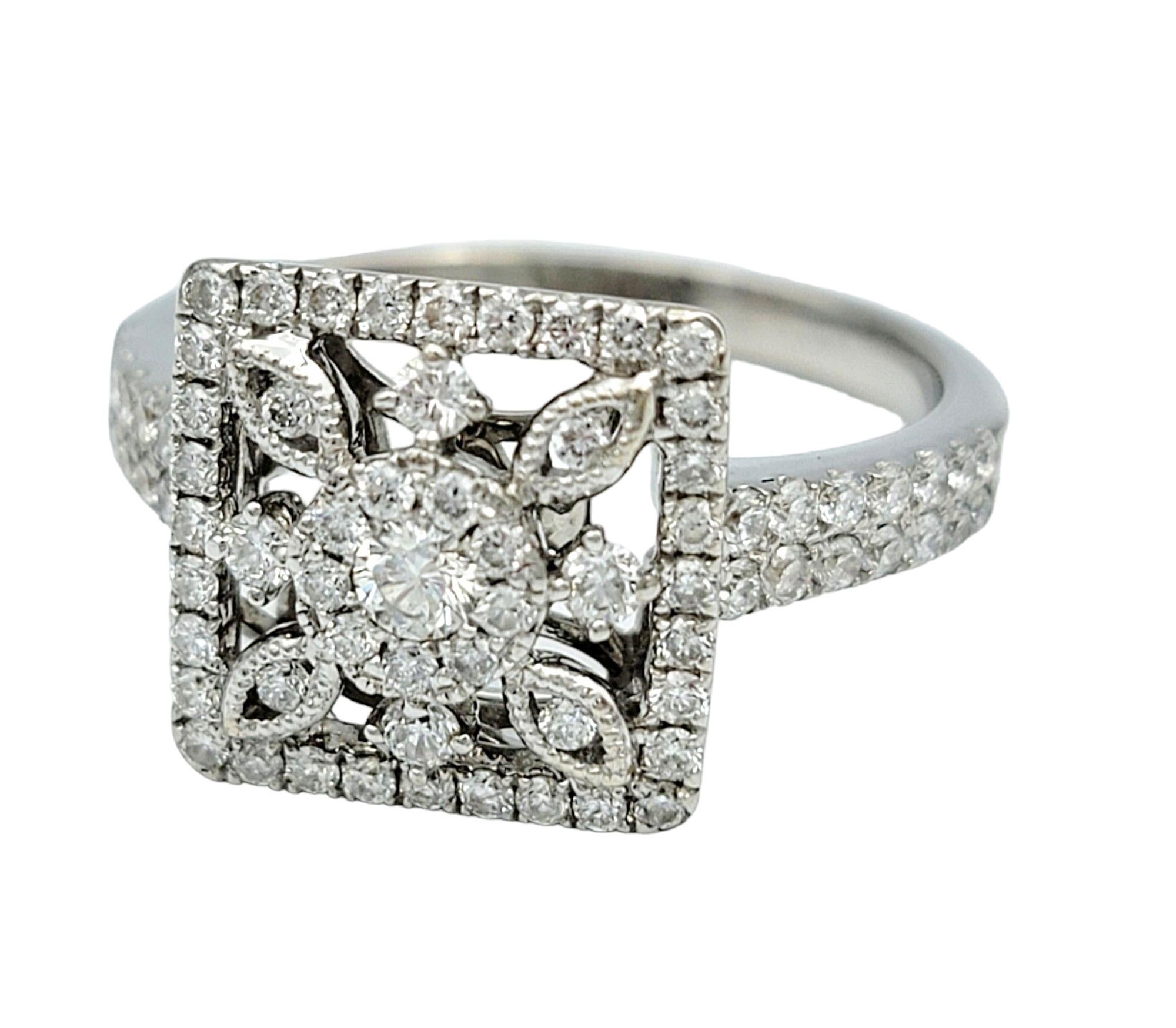 Contemporary Diamond Band Ring with Open Square Cutout Motif Set in 18 Karat White Gold For Sale