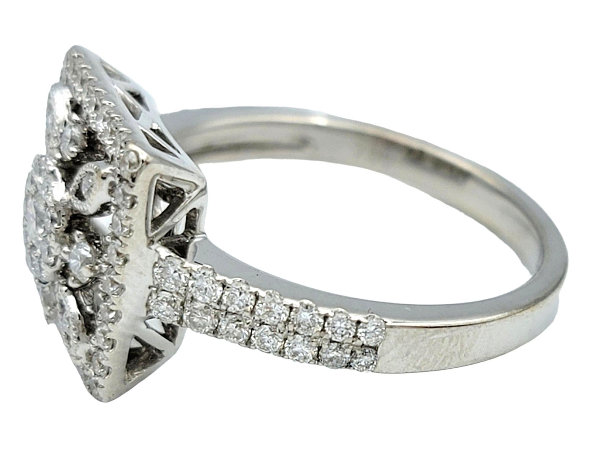 Round Cut Diamond Band Ring with Open Square Cutout Motif Set in 18 Karat White Gold For Sale