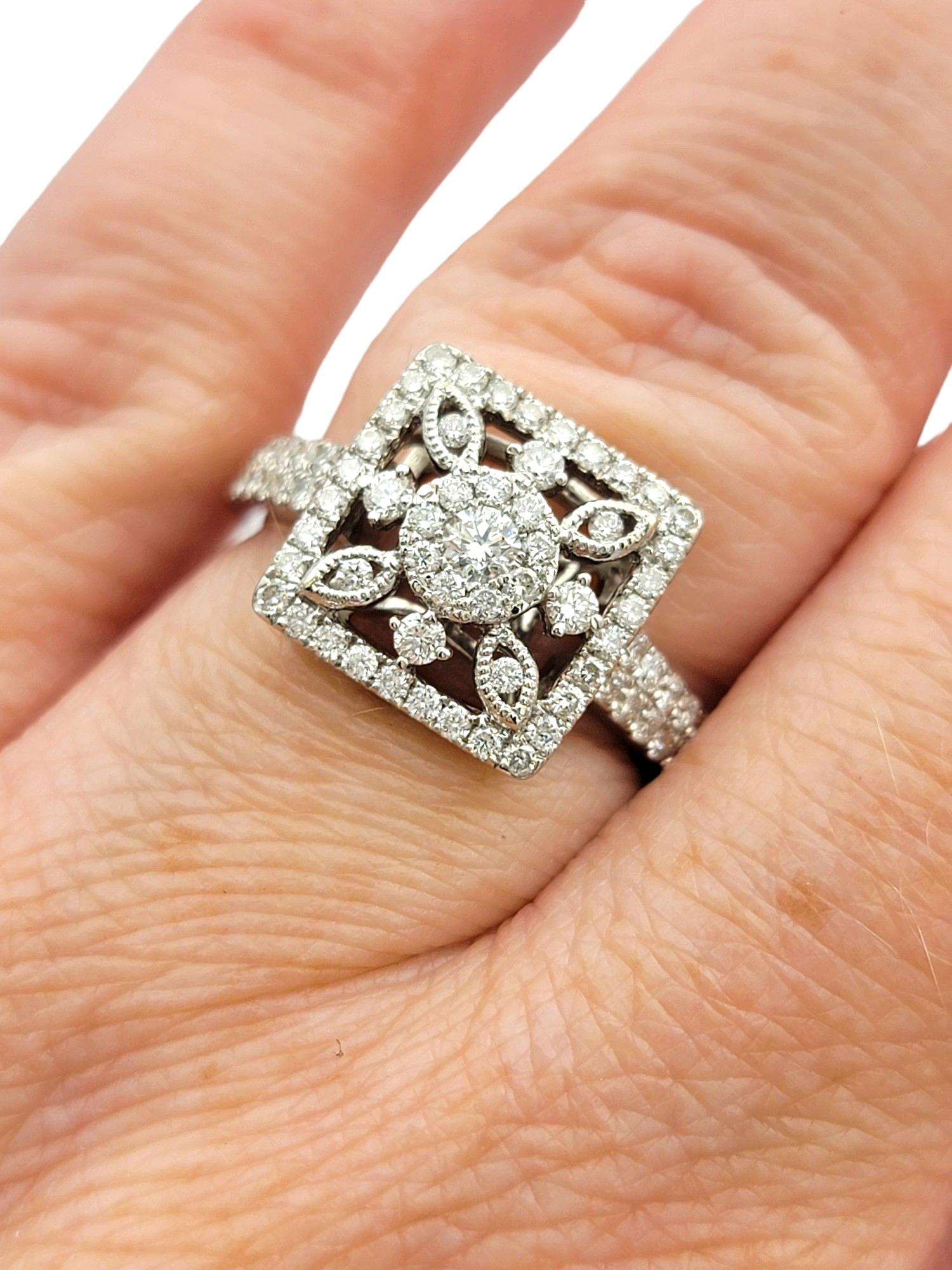 Bague jonc en or blanc 18 carats avec motif ouvert à découpes carrées en vente 3