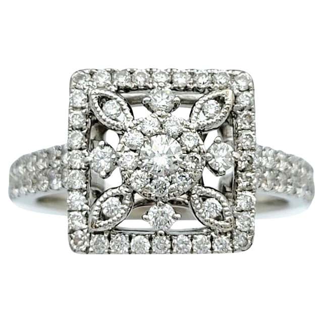 Pavé Diamond 8-Point Star Motif Band Ring in Polished 14 Karat White ...